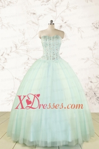 Cheap 2021 Light Blue Sweet 15 Dresses with Beading