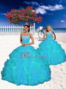 2021 Fashionable Appliques and Beading Princesita Dress in Aqua Blue