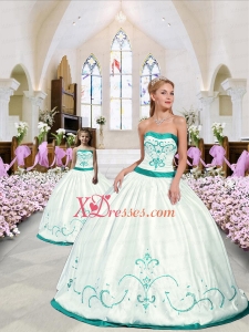 2021 Fashionable Embroidery Princesita Dress in White and Turquoise