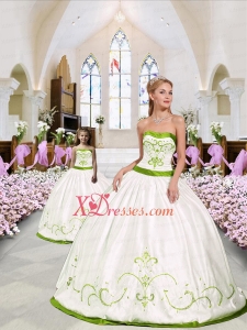 Custom Made White and Green Princesita Dress with Embroidery for 2021