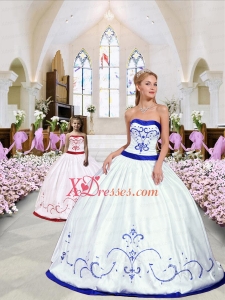 Luxurious Embroidery White and Royal Blue Princesita Dress for 2021