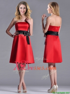 Exclusive Empire Satin Knee Length Dma Dress with Black Bowknot