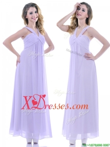 Wonderful Ruched Decorated Bust Ankle Length Dama Dress in Lavender