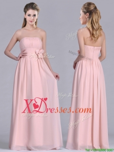 Modern Chiffon Handcrafted Flowers Long Dama Dress in Baby Pink