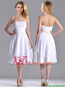 Cheap Strapless Chiffon White Dama Dress with Ruched Decorated Bust