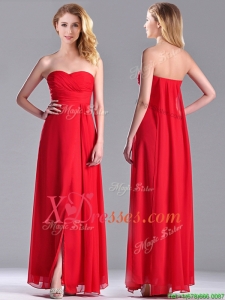 Beautiful Sweetheart Chiffon Ruched Red Dma Dress in Ankle Length