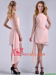 New Style Scoop Empire Chiffon Asymmetrical Prom Dress in Baby Pink