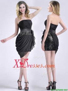 Lovely Column Bowknot Short Dama Dress in Chiffon and Sequins
