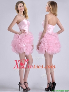 Modest Sweetheart Rolling Flowers Short Prom Dress in Baby Pink