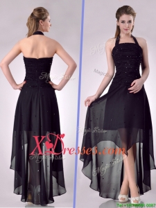 Hot Sale Halter Top High Low High Low Dama Dress with Beading