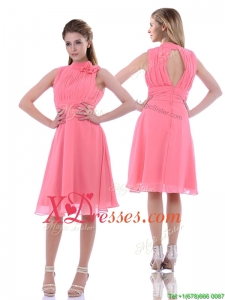 Lovely High Neck Handcrafted Flowers Dama Dress with Open Back