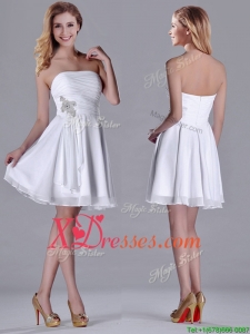 Cheap Elegant Empire Strapless Beaded White Dama Dress in Chiffon