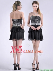 Cheap Sweetheart Black Short Prom Dress in Sequins and Chiffon