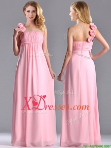 New Style Baby Pink Dama Dress with Handcrafted Flowers Decorated One Shoulder