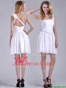 Classical Criss Cross White Bridesmaid Dress with Hand Crafted Flowers