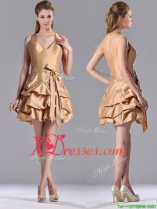 Most Popular Halter Top Champagne Prom Dress with Bubbles and Bowknot
