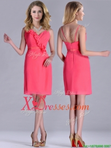 Popular V Neck Zipper Up Short Dama Dress in Coral Red