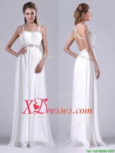New Style Beaded Top and Waist White Bridesmaid Dress with Criss Cross