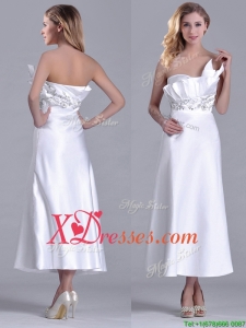 Latest Asymmetrical Side Zipper White Best Selling Mother Dress in Tea Length