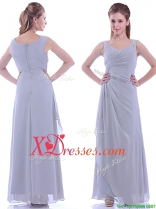 Cheap Column V Neck Ankle-length Ruching Best Selling Mother Dress in Grey
