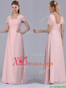 Column Square Chiffon Light Pink Chiffon RuchingBest Selling Mother Dress for Homecoming