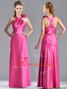 New Style Hand Crafted Flowers Hot Pink Prom Dress with Criss Cross
