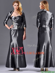 Mermaid Sweetheart Ankle-length Beaded Silver Best Selling Mother Dress with Jacket