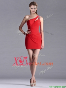 New Arrivals Side Zipper One Shoulder Red Prom Dress with Beading