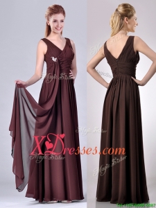 Simple Empire V Neck Chiffon Long Best Selling Mother Dress in Brown