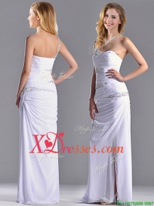 Cheap Beaded and Ruched Decorated Bodice Prom Dress with One Shoulder