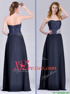 Exquisite Empire Satin Beaded Long Best Selling Mother Dress in Navy Blue