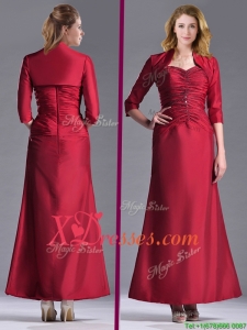 Classical Spaghetti Straps Taffeta BeadedBest Selling Mother Dress in Wine Red