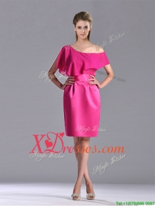 Latest Column One Shoulder Hot Pink Prom Dress with Zipper Up
