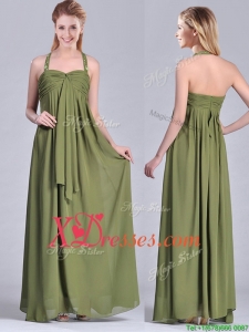 Latest Beaded Decorated Halter Top Cheap Mother of Bride Dresses in Olive Green