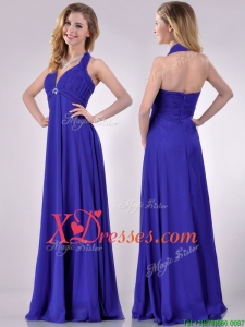 New Style Halter Top Zipper Up Long Prom Dress in Blue