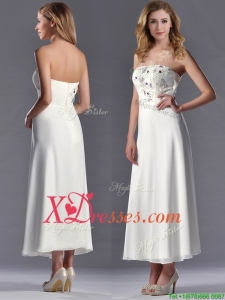 Beautiful Applique with Beading White Cheap Mother of Bride Dresses in Tea Length