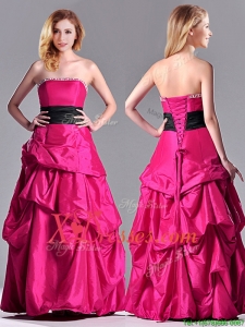 Hot Sale A Line Black Belt Prom Dress with Beaded Top and Bubbles