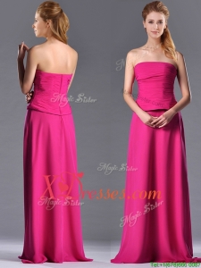 Latest Hot Pink Strapless Long Cheap Mother of Bride Dresses with Zipper Up