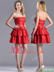 New Arrivals Red Strapless Prom Dress with Ruffled Layers and Beading