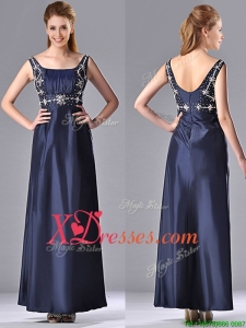 Simple Empire Square Taffeta Beading Long Cheap Mother of Bride Dresses in Navy Blue