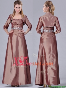 Column Sweetheart Brown Side Zipper BeadedCheap Mother of Bride Dresses with Jacket