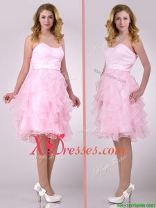 Lovely Empire Baby Pink Knee Length Prom Dress with Ruffles