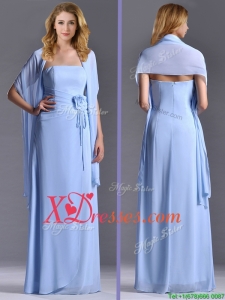 Elegant Empire Light Blue Long Cheap Mother of Bride Dresses with Handcrafted Flowers