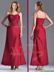 Exclusive Spaghetti Straps Wine Red Cheap Mother of Bride Dresses with Beading and Ruching