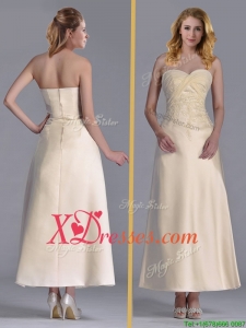 Tea Length Applique Decorated Bodice Cheap Mother of Bride Dresses in Off White