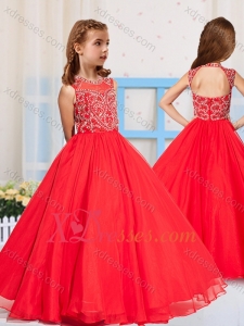 Most Popular Pincess Scoop Beaded Mini Quinceanera Dress in Red