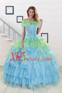 Pretty Beading Strapless Multi Color 2021 Quinceanera Dress with Ruffles