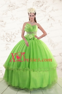 Spring Green 2021 Sweetheart Quinceanera Dresses with Beading and Bowknot