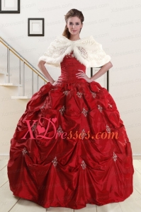 Best Appliques Wine Red Quinceanera Dresses with Pick Ups