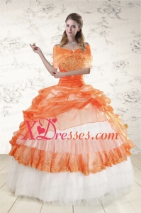 Best Strapless Orange Quinceanera Dresses with Beading and Appliques